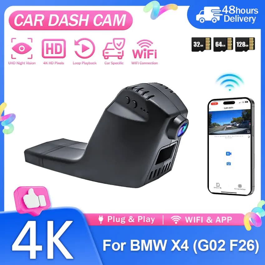 New 4K 2160P Car DVR Dash Cam Camera For BMW X4 (G02) 2019-2025 Front and rear dual cameras Plug and Play car camera