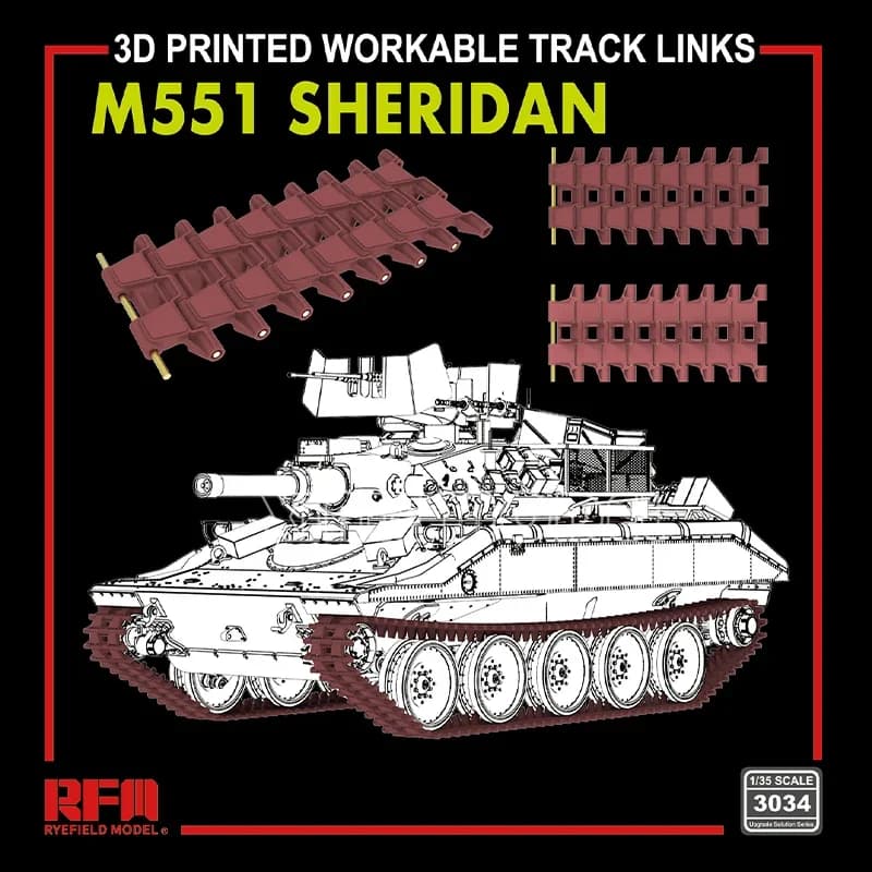 Accessori per l'aggiornamento del modello Ryefield RM-3034 M51 Sheridan Collegamenti per binari utilizzabili (stampati 3D) per kit RM-5142 1/35