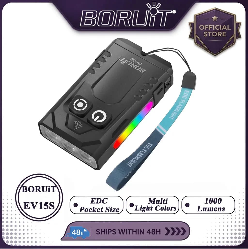 BORUiT EV15S Mini EDC UV Keychain LED Flashlight 1000LM Rechargeable Pocket Signal Light RGB Torch Work Lantern Outdoor Camping
