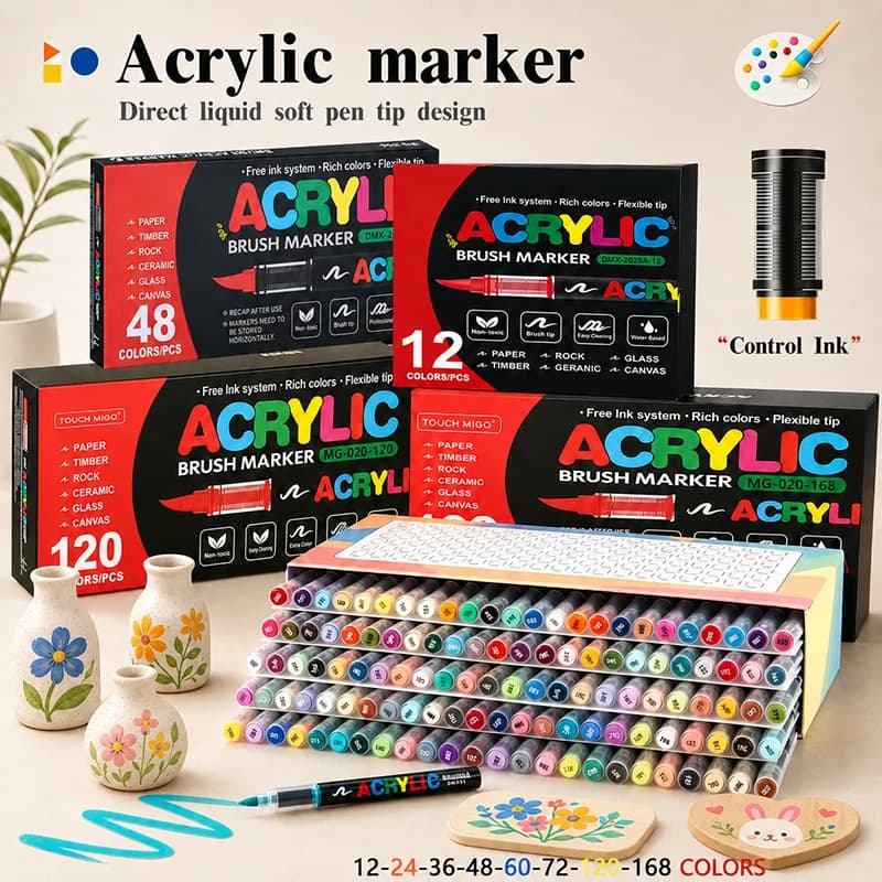 Pennarelli Acrilici 12-168 Colori, Penne con Punta a Pennello 1-5mm per Tazze, Scarpe, Pietre, Legno, Tela, Fai da Te