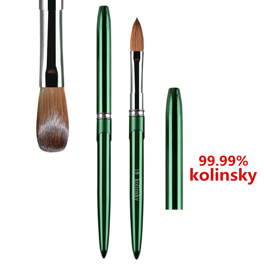 Pennello per nail art verde Kolinsky Spazzole per capelli in nylon Gel UV Smalto Strumenti per manicure Intaglio Disegno Pittura Penne per polvere per unghie