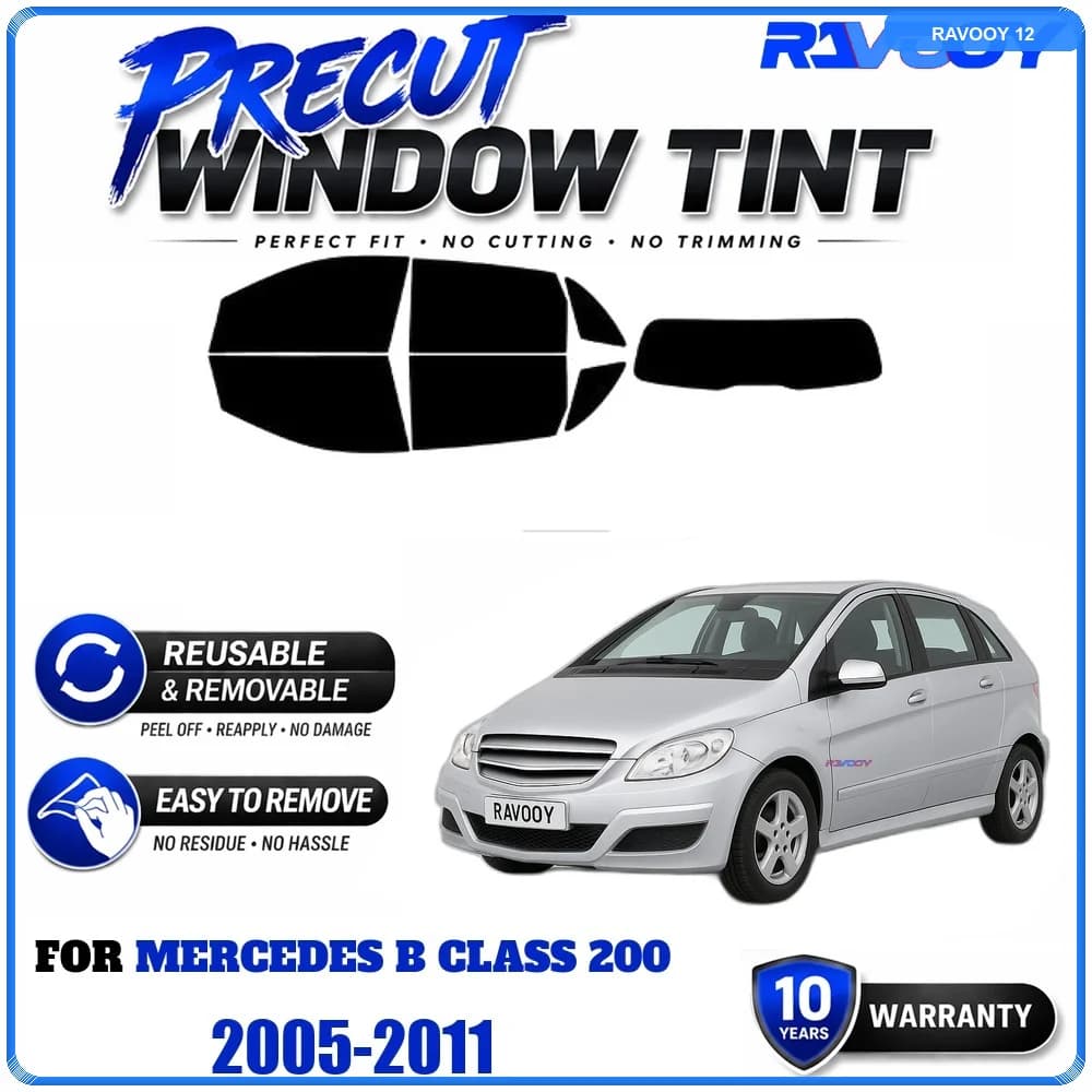RAVOOY Precut Window Tint, Reusable Removable EPU Film, Custom Fit for Mercedes B Class 200 2005-2011, UV Heat Protection