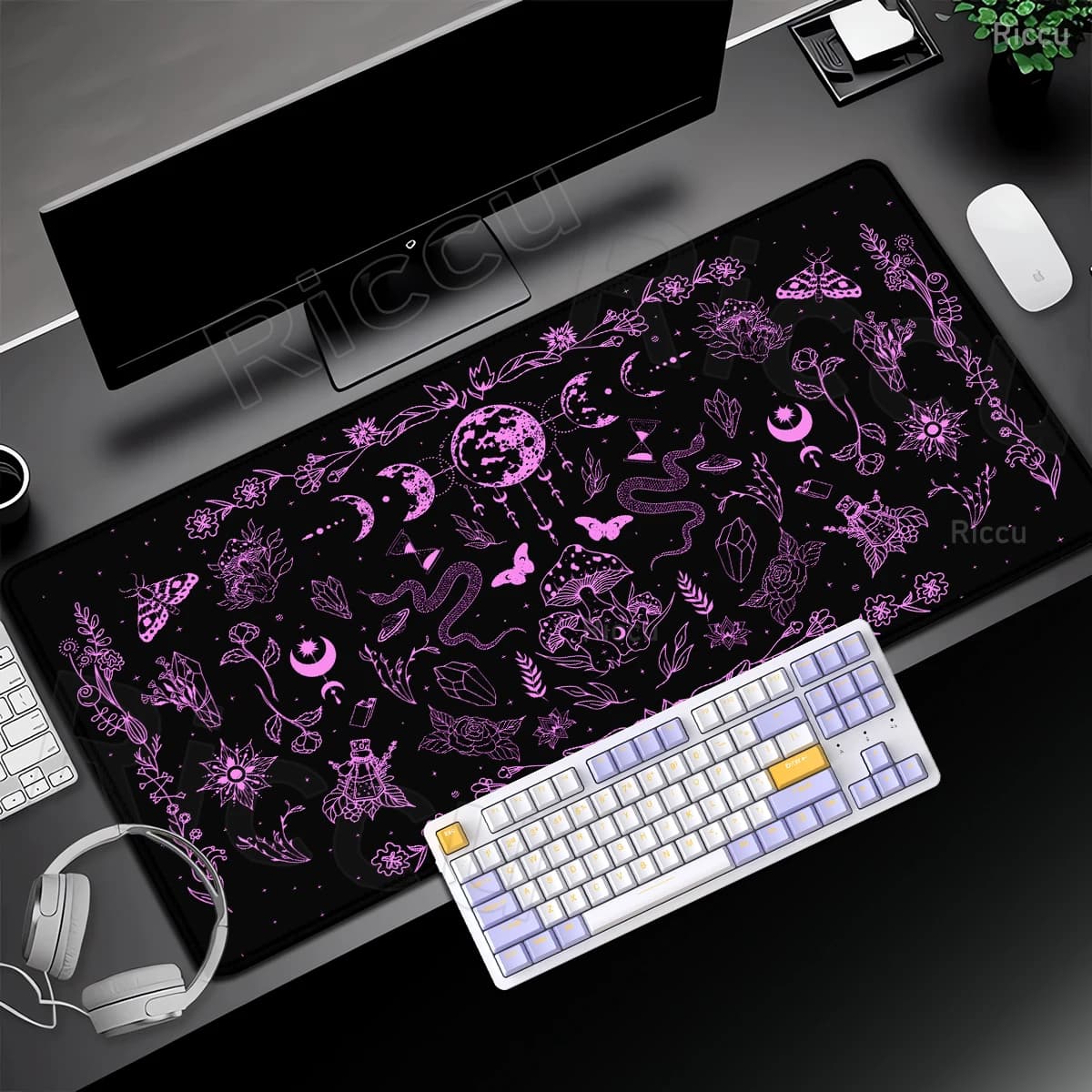 Black Tarot Card Desk Carpet Mouse Mat for Office Moon Star Carpet for divination witch Mushroom Mat for Big Size Esthetic Game Mouse