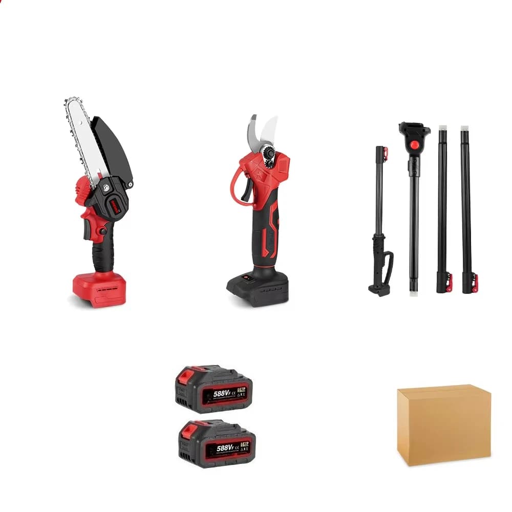 Set of garden tools without brushes, electric shears, battery chainsaw with tree branches for 18 V battery