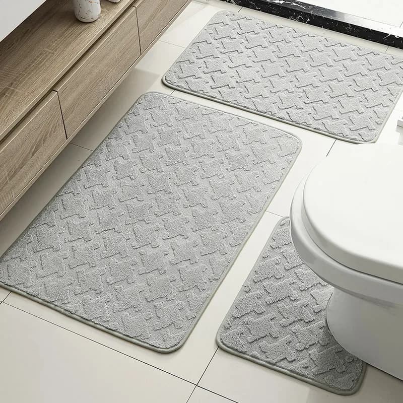 yes3Pcs Stone Pattern Bathroom Water-Absorbing Mats Home Non-Slip Floor Mat Soft Comfortable U-Closestool Foot Mat Toilet Door M