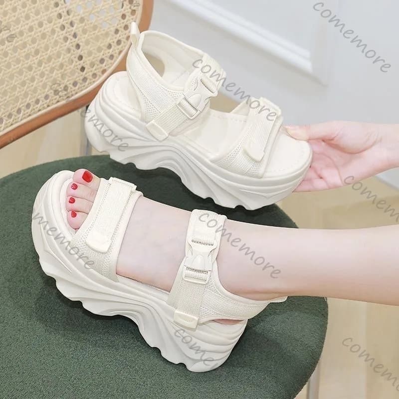 Comemore Sandali sportivi con plateau da donna Nuove scarpe estive da donna con zeppa e tacco alto con fibbia per donna Sandali solidi con fondo spesso