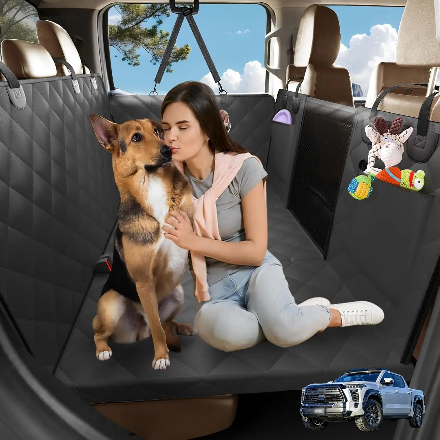 Amaca per cani con fondo rigido per sedile posteriore del camion, letto impermeabile XL per animali domestici, supporta 180 kg, protezione resistente per cabina a due posti