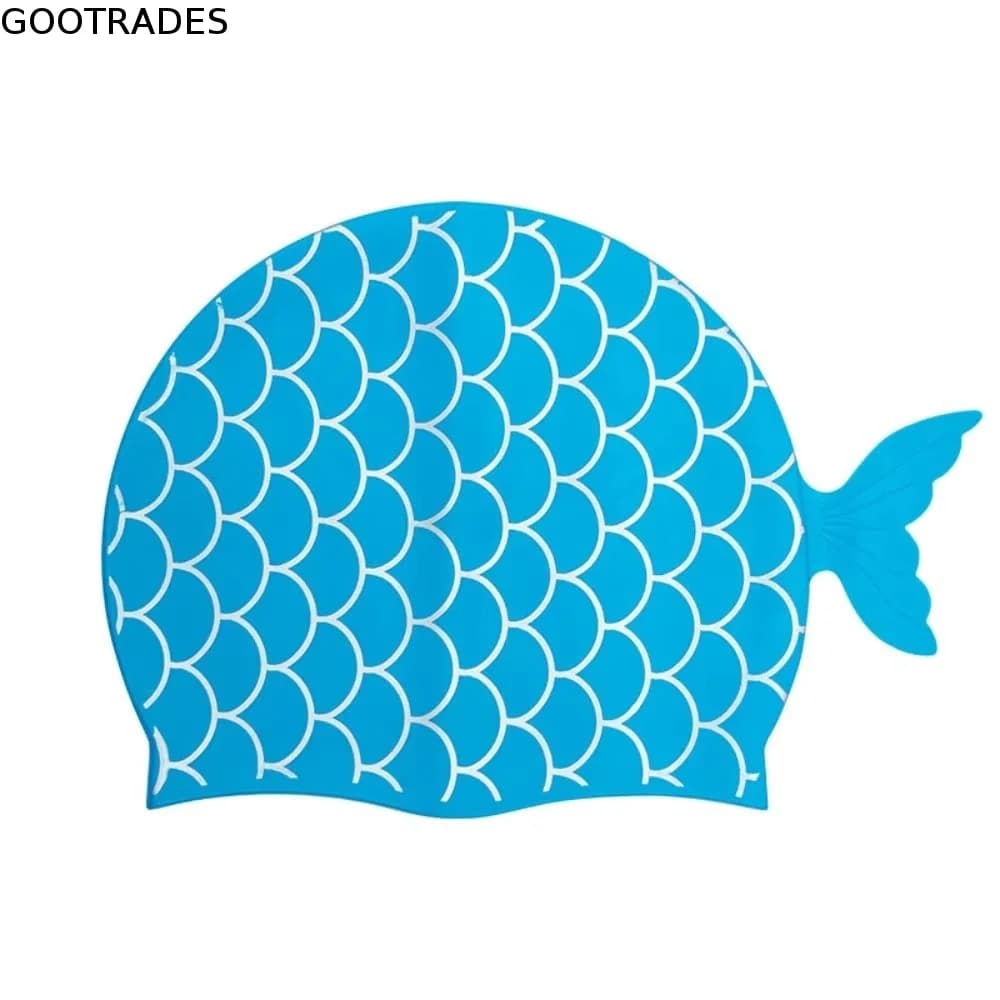 Cute Fish Children Swim Cap Cartoon Ear Protection Silicone Swimming Caps Enlarged Waterproof Kids Swim Hat Pool Accessories