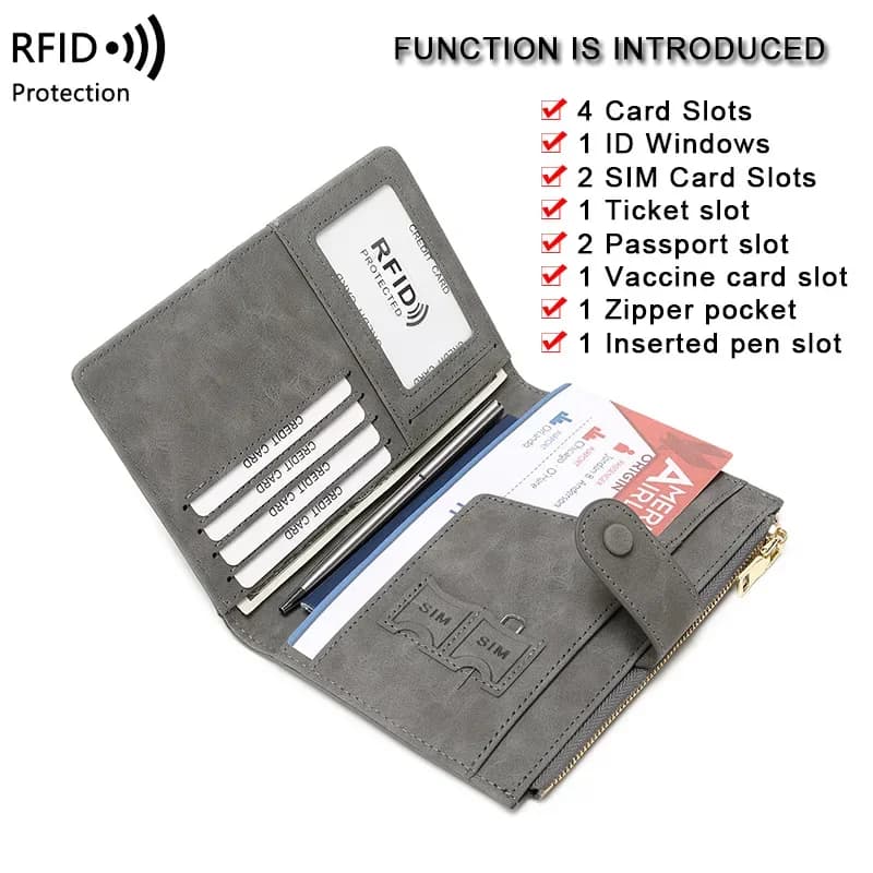 Porta Carte Unisex Antifurto RFID, Porta Passaporto con Cerniera, Portafoglio da Viaggio, Porta Documenti Packget Dropshipping
