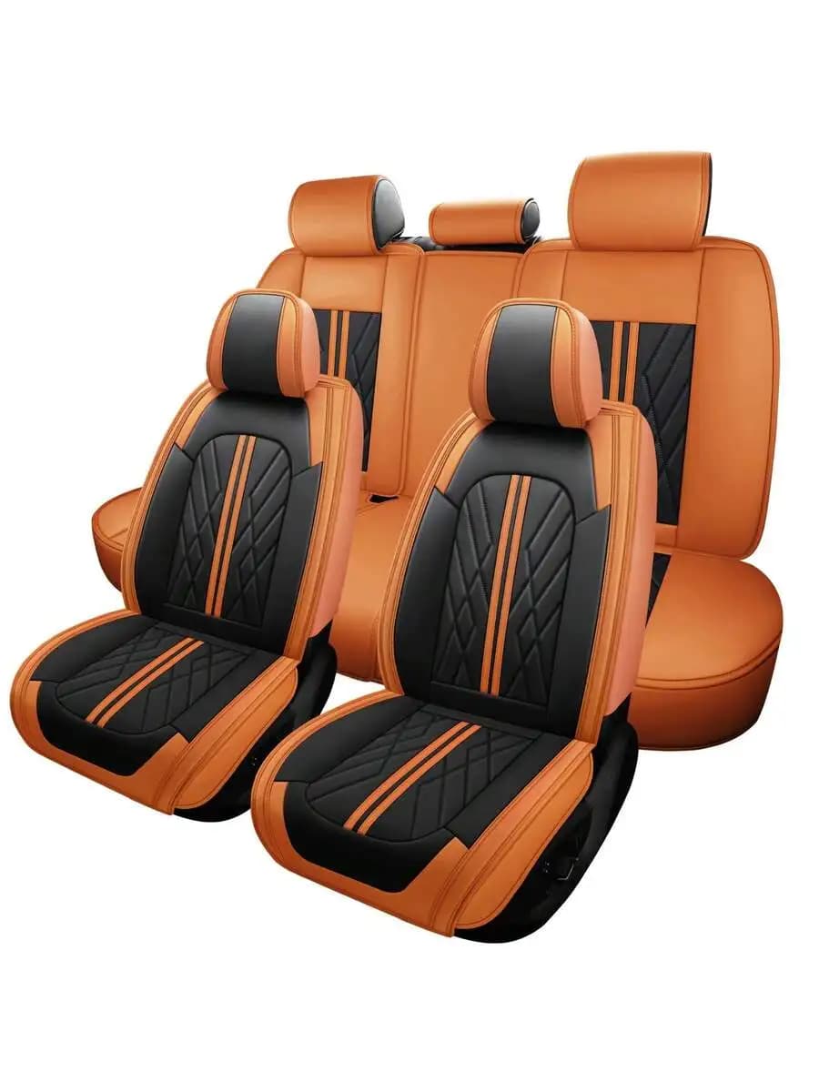 Universal Nappa Leather Car Seat Covers 5 Piece Full Set Waterproof With Lumbar Support For Most 5-Seater Vehicles