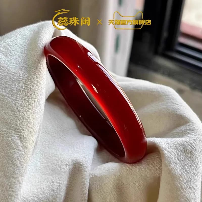 Rui Zhuxian natural red agate bracelet, round jade , high-quality ice chalcedony plain bangle, birthday gift