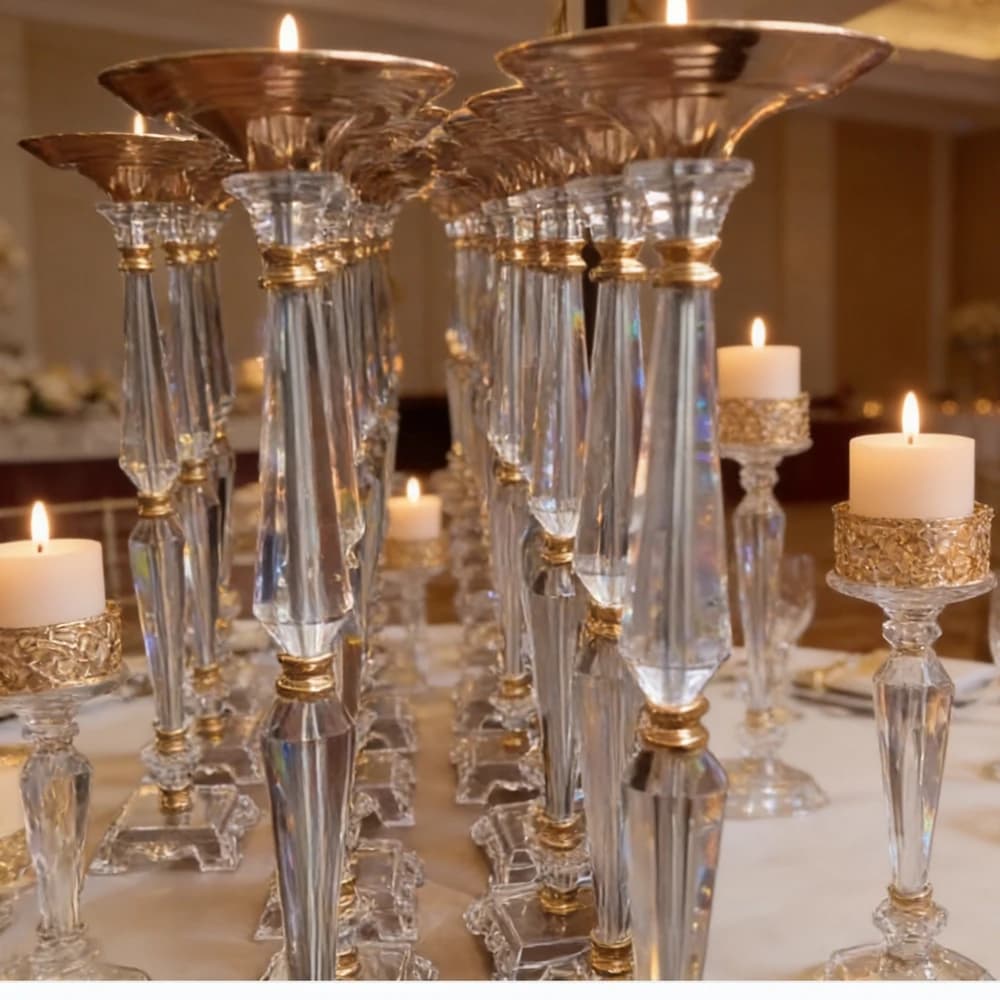 Portacandele in Acrilico Trasparente Dorato 50-100cm, Candelabro in Cristallo per Matrimoni, Centrotavola Decorativo