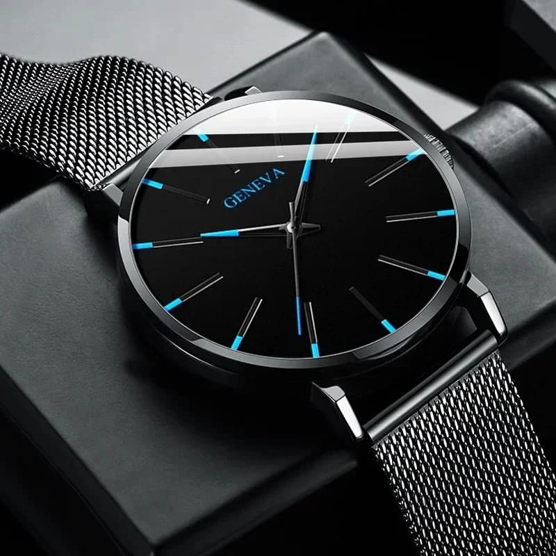 ABC2026 Fashion Blue Needle Men's Watch Men's Watch Quartz Watch Mesh Belt Style