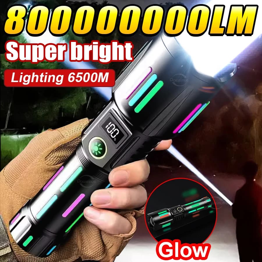800000000LM Super Bright LED Flashlight Powerful Tactical Torch USB Rechargeable Spotlights Emergency Camping Fishing Lanterns