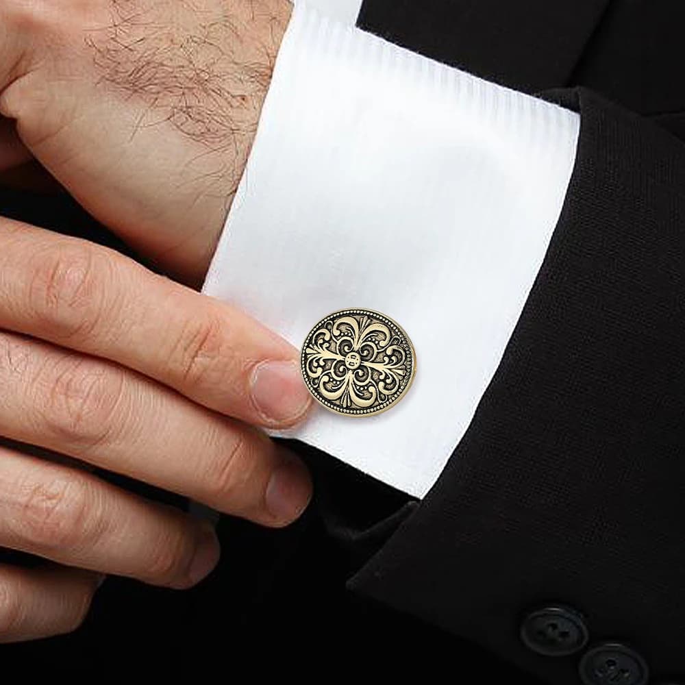 Funny Mens Vintage Carve Patterns Copper Cufflinks Golden Men Groom Shirt Suit Brass Cuff Buttons