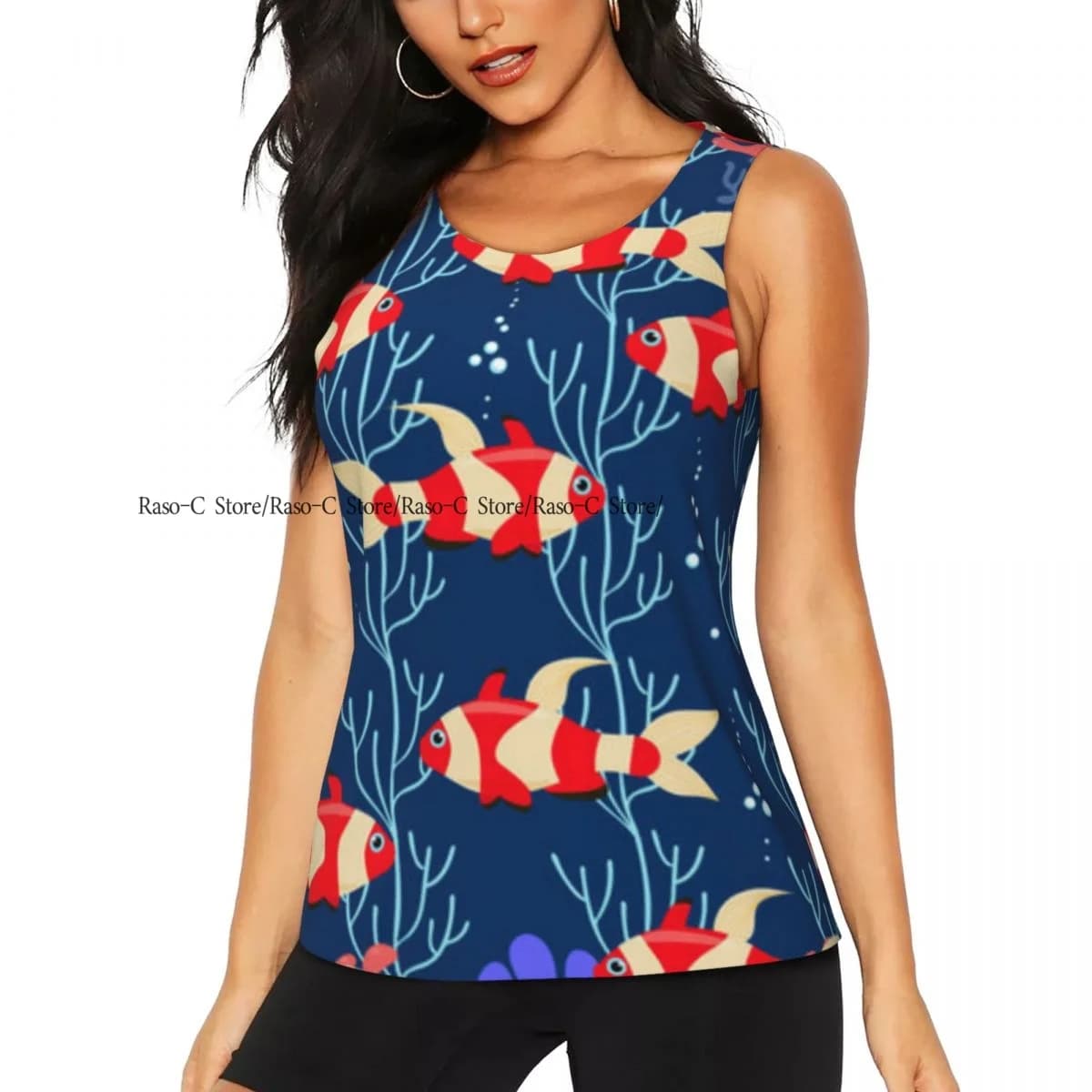 Canotta sexy da donna Sea Fish Marine Life senza maniche girocollo canotte canotta basic casual femminile