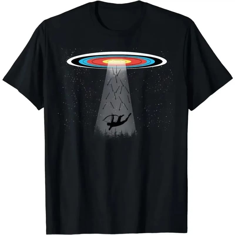 T-shirt divertente da uomo 100% cotone con stampa grafica, regalo di compleanno, t-shirt divertente con bersaglio UFO per tiro con l'arco tradizionale e arco ricurvo