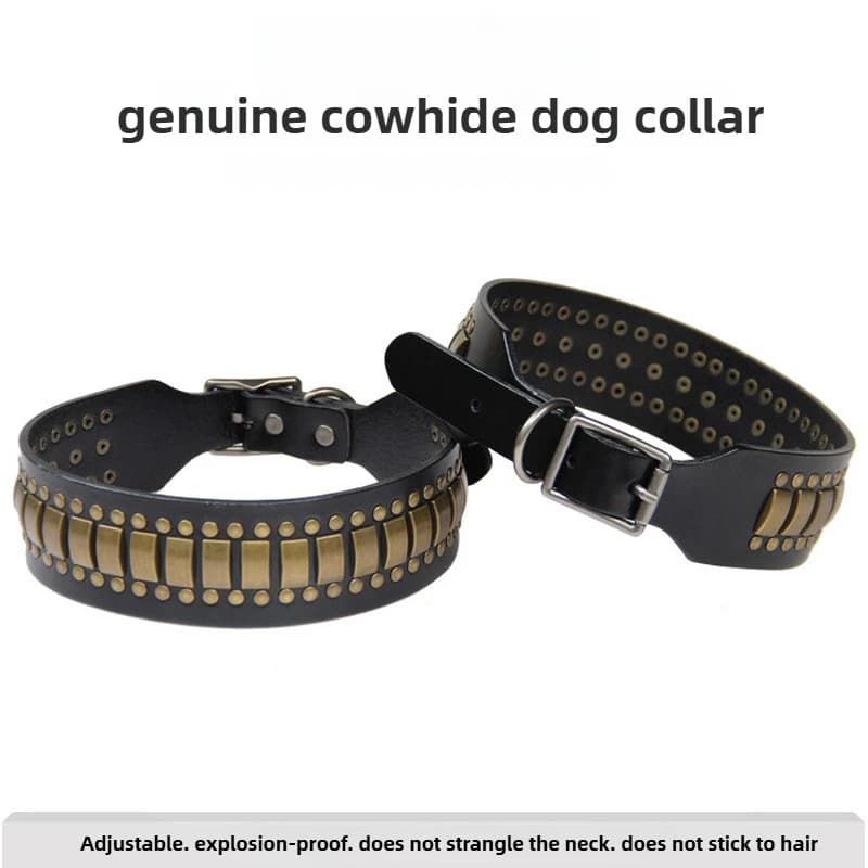 Collare per cani in vera pelle di vacchetta stile punk, collare per cani grande con rivetti, collare in pelle anti-morso, punzone regolabile antideflagrante