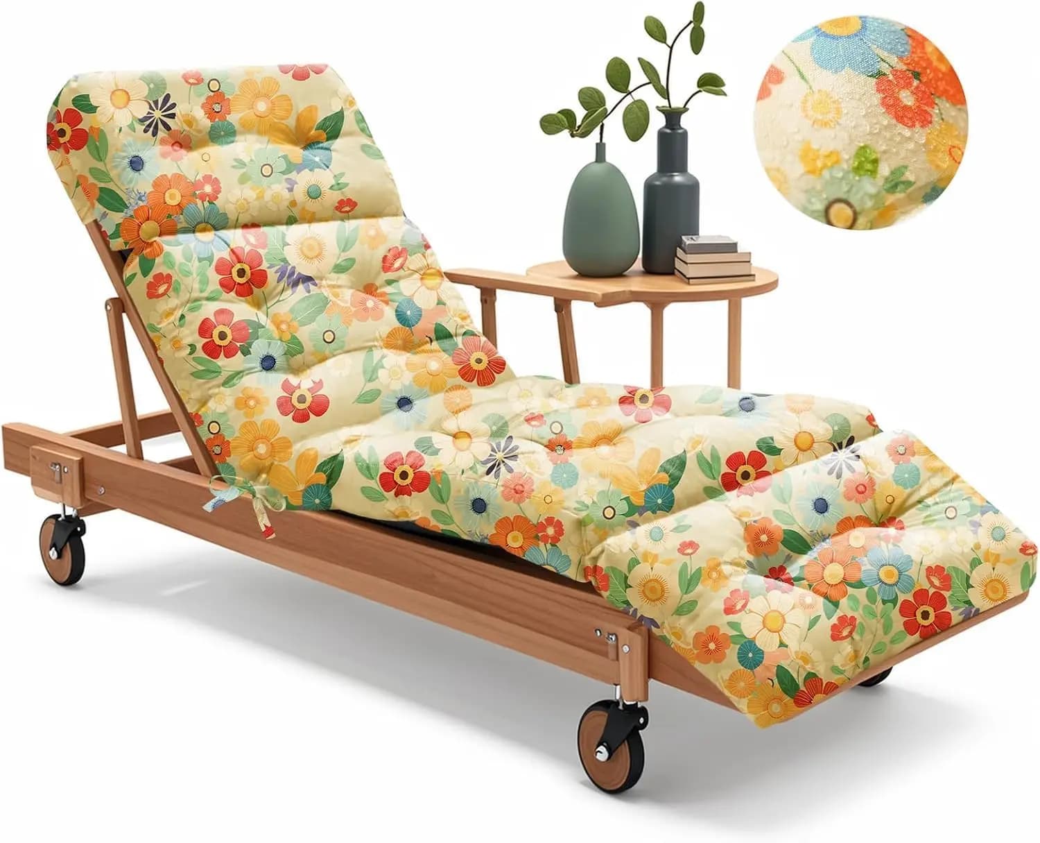 Cuscino per Sdraio da Esterno 75.1x22.8x4.7 Pollici, Impermeabile, in Cotone con Lacci, Ricambio per Mobili da Patio e Piscina