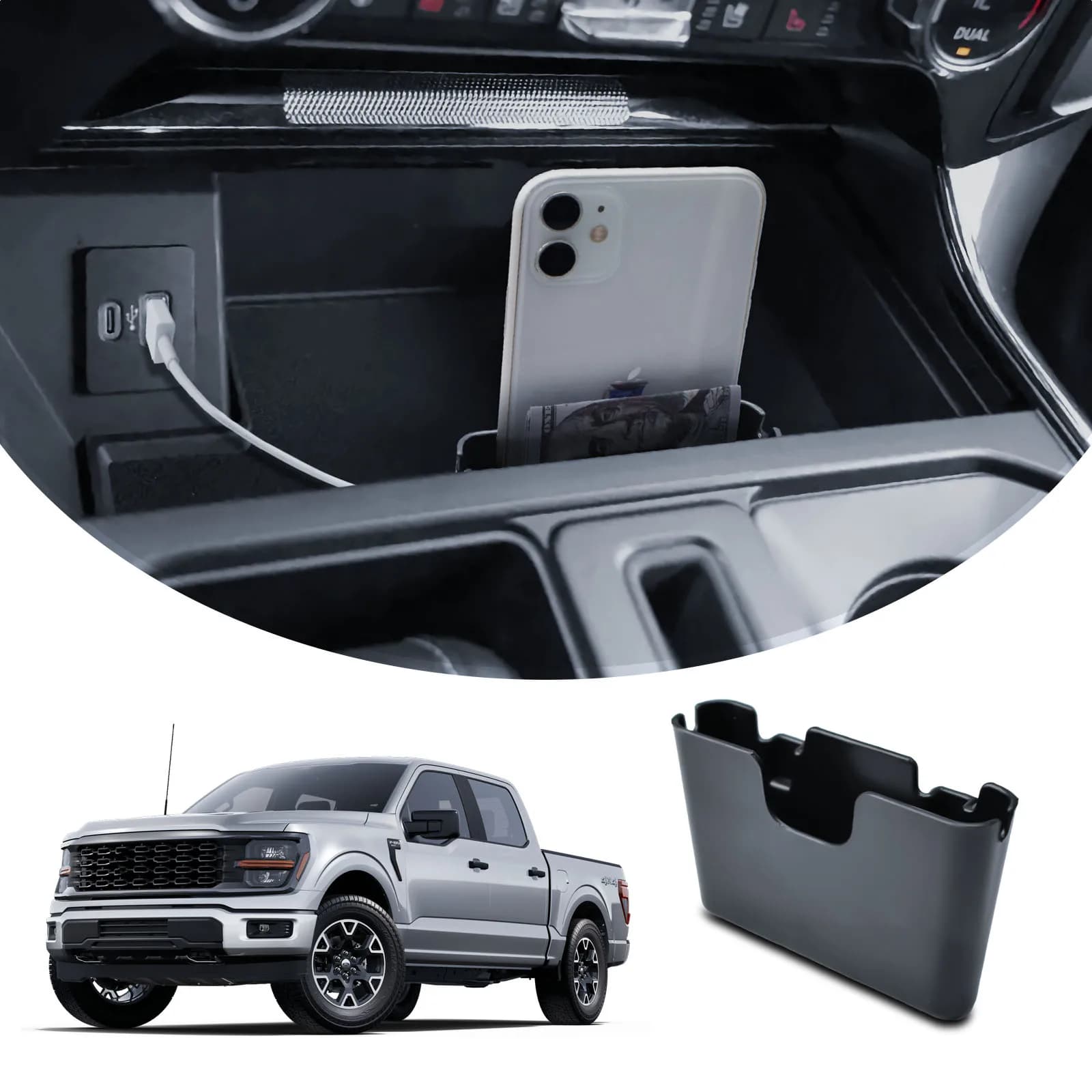 Scatola di immagazzinaggio appesa al telefono della console centrale per il 2021-2024 2025 Ford F150 supporto per telefono del cambio appeso organizzatore di immagazzinaggio vassoio per auto