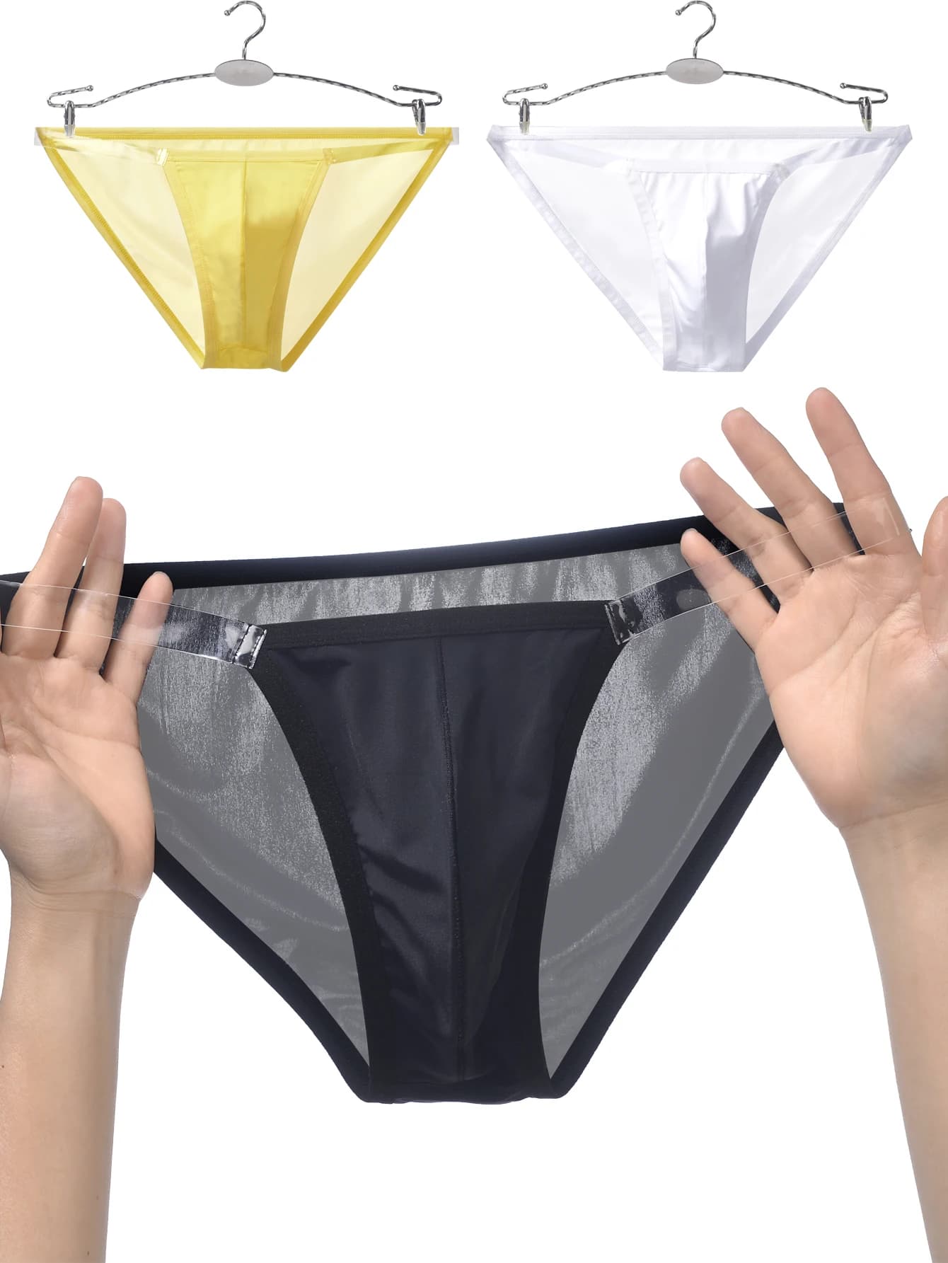 Bikini in nylon con sensazione di freschezza, slip da uomo trasparenti antiscivolo, sexy, traspirante, assorbente del sudore, romanzo e biancheria intima alla moda