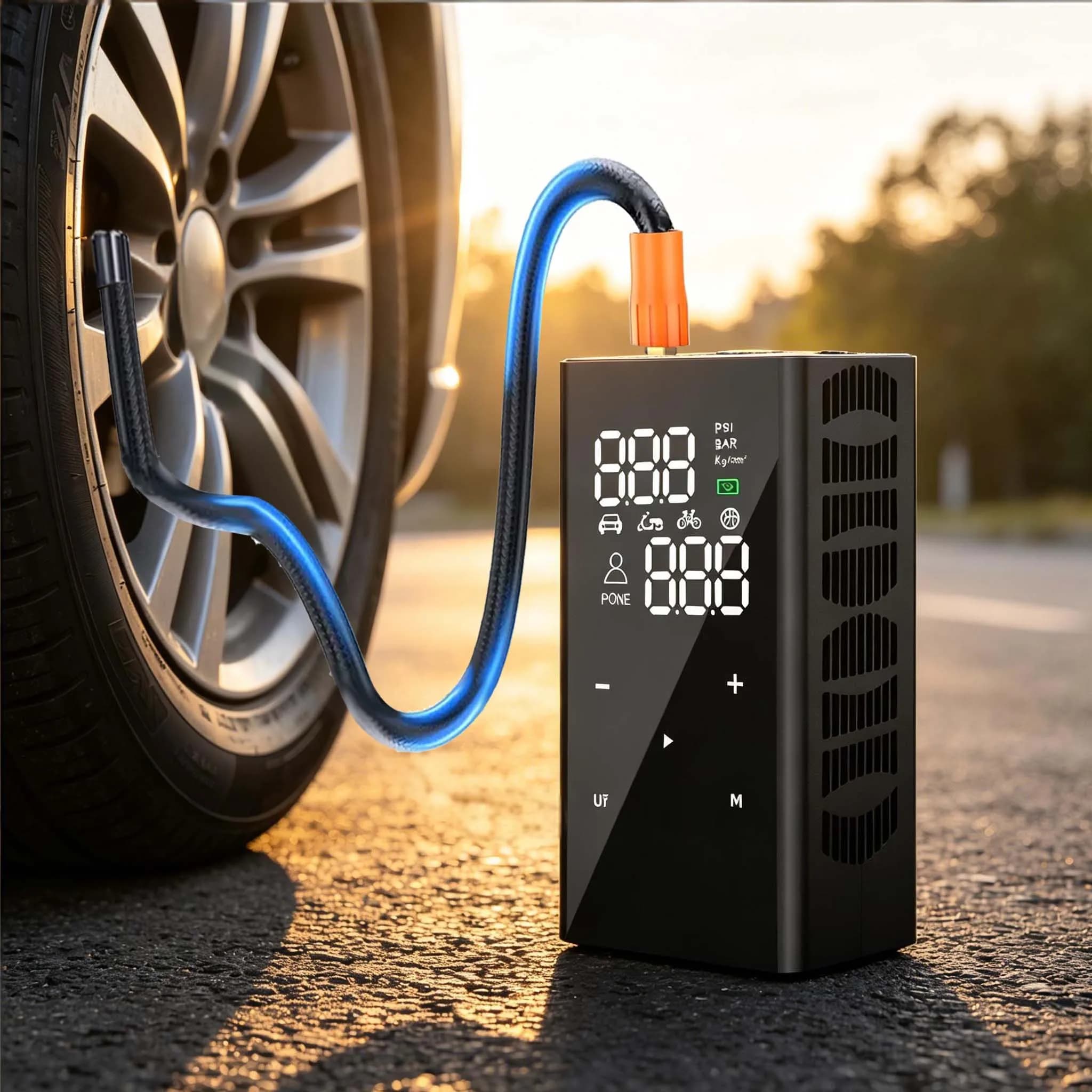 E-ACE Aip Pump Gonfiatore Portatile per Pneumatici Auto 8000mAh Digitale Elettrico 150PSI Compressore d'Aria Wireless per Biciclette Palloni Moto