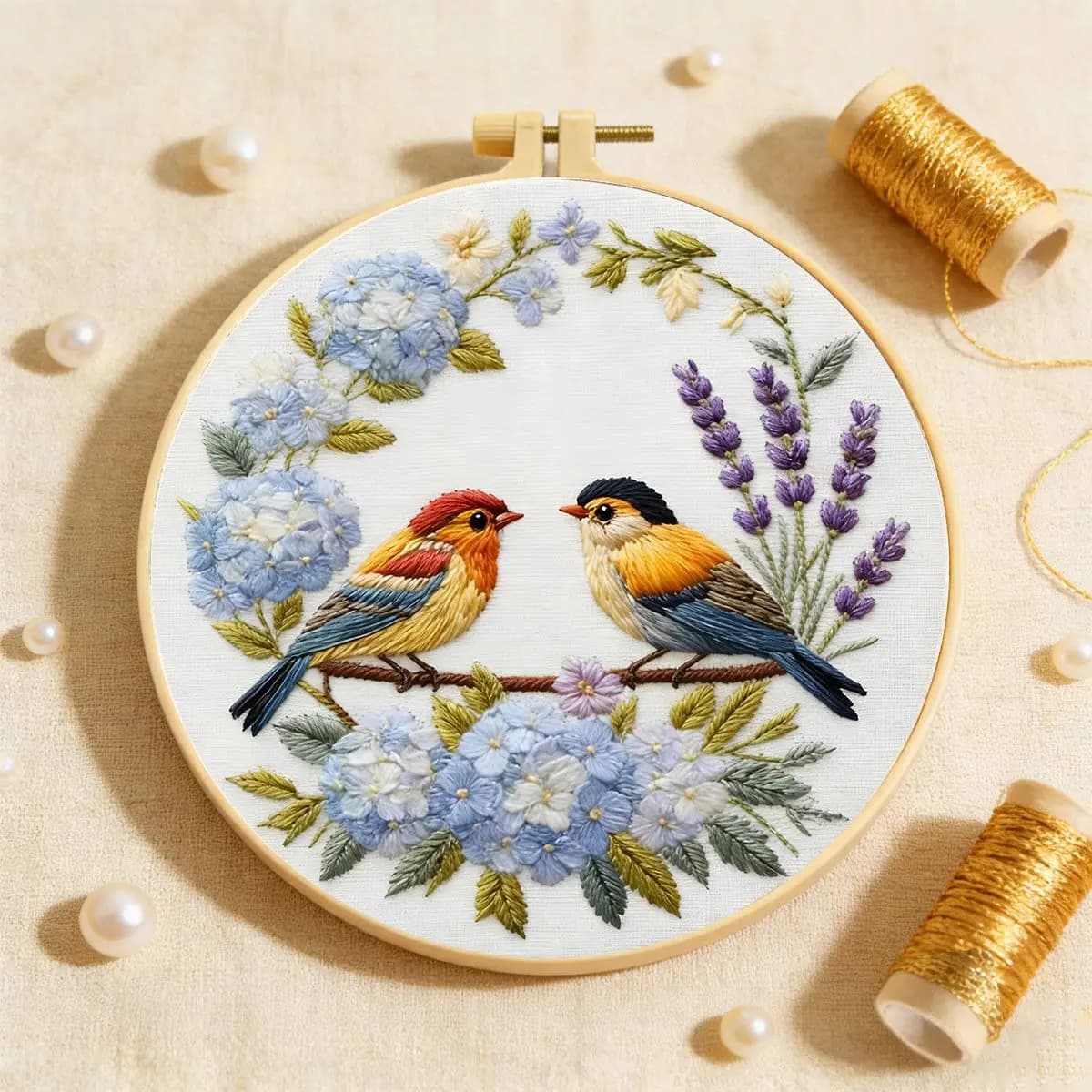 Complete DIY Hand Embroidery Kit, Whispering Floral Scene Design, Needles & Soft Threads, Adult Handcraft for Home Wall Decor