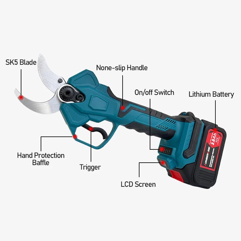 21V Battery Powered Garden Battery Power Adapter 40 mm with Foldable Cutters with Plastic Rubber Handle Industrial grade DIY