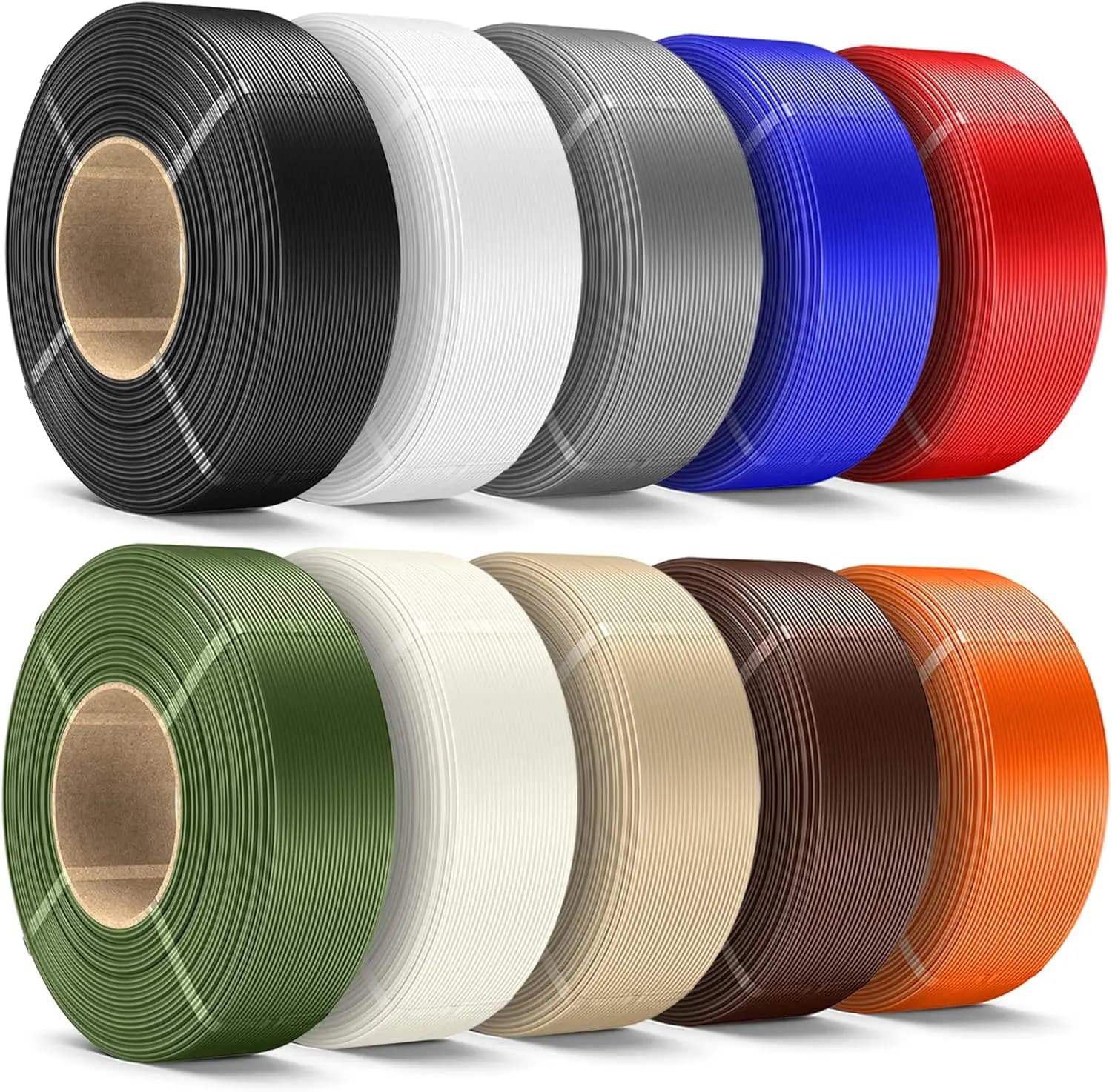 Ricarica Filamento PLA+ 10KG 1.75mm, Senza Bobina per Stampante 3D, 1KG/Rotolo Nero/Bianco/Grigio/Blu/Rosso/Arancione/Osso/Quercia/Olive/Marrone
