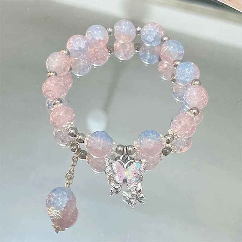 Bracciale elastico con ciondolo a forma di farfalla in cristallo, bracciale con perline di vetro colorate per donne e ragazze, gioielli alla moda, regali