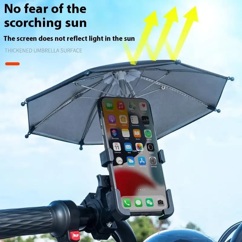 CA1PC ABS Supporto per telefono cellulare per moto Supporto e ombrello Parasole antipioggia per bicicletta Clip per telefono per scooter da esterno Supporto per manubrio