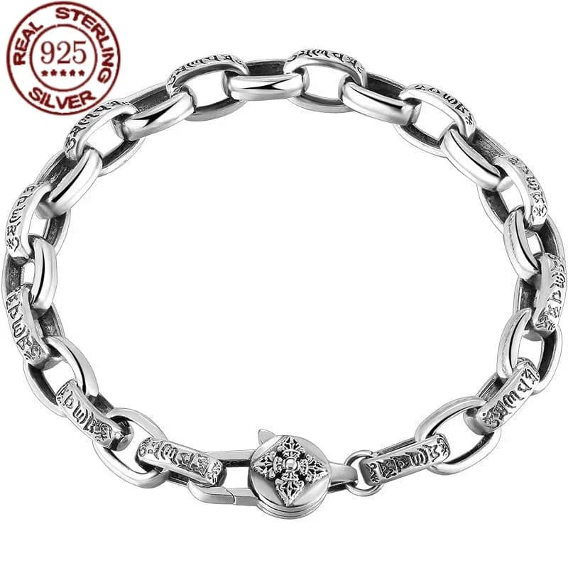 S925 Silver six-word Truth bracelet Men's and women's fashion trend simple personality jewelry retro ethnic style bracelet