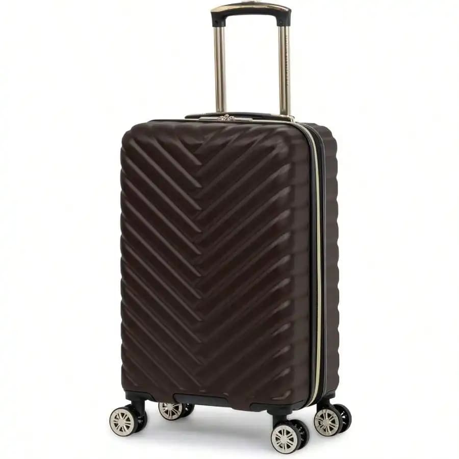 Square Lightweight Hardside Expandable Spinner Luggage, Chocolate Brown, 20-Inch Checked