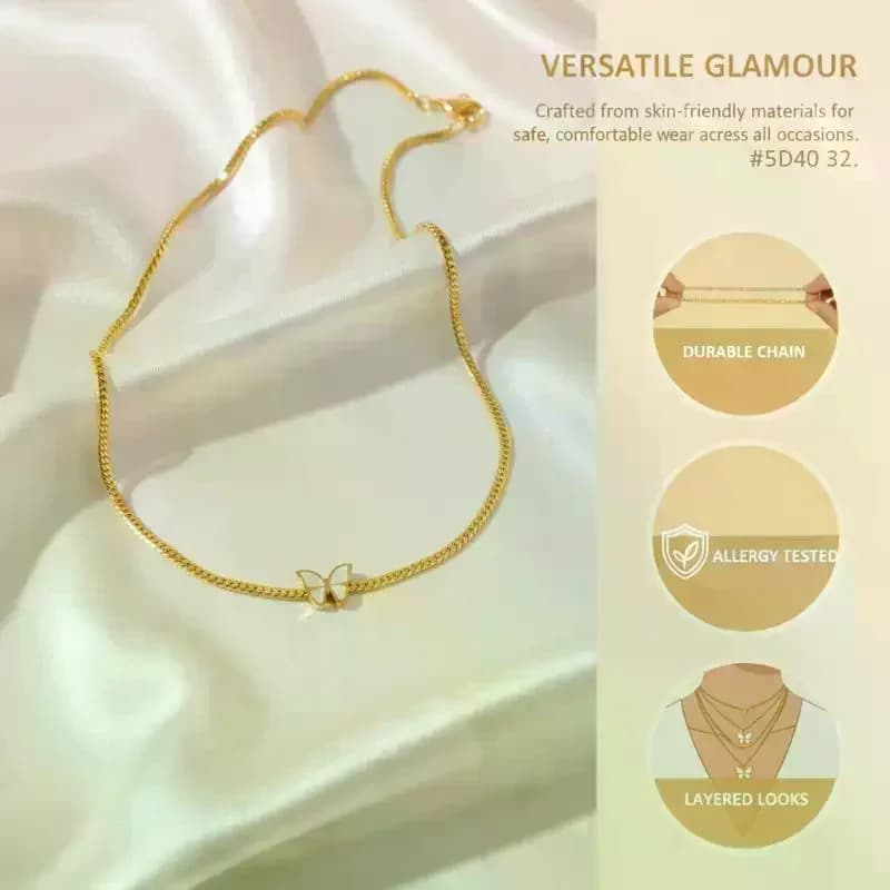 Gioielli in Acciaio Inossidabile Nuova Moda Stile Vintage con Conchiglia e Farfalla Incastonate Collana Bracciale Orecchini Charm per Donna