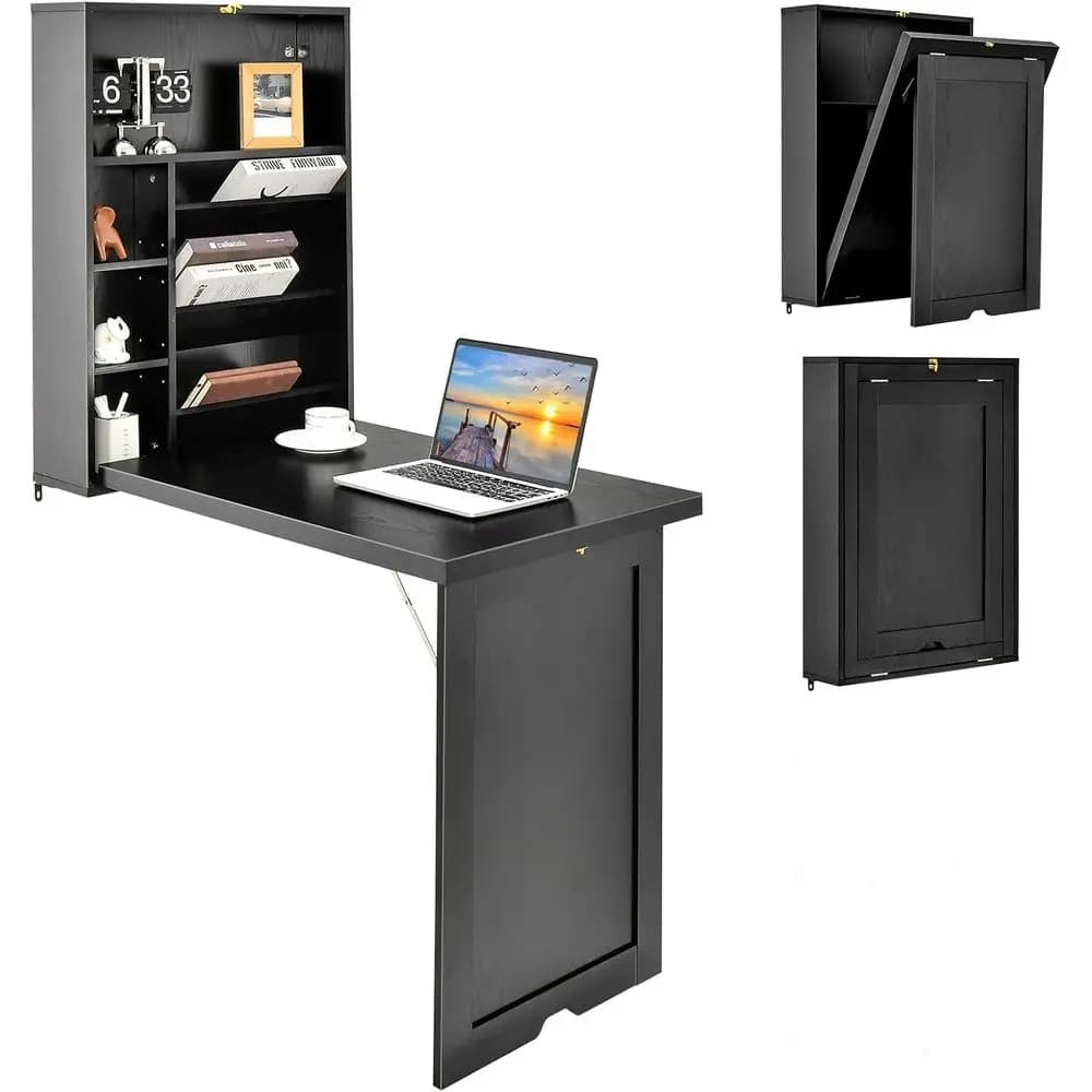 Scrivania a Parete, Scrivania Pieghevole in Legno, Scrivania Convertibile per Computer con Area di Archiviazione, Tavolo Sospeso o per Ufficio Domestico