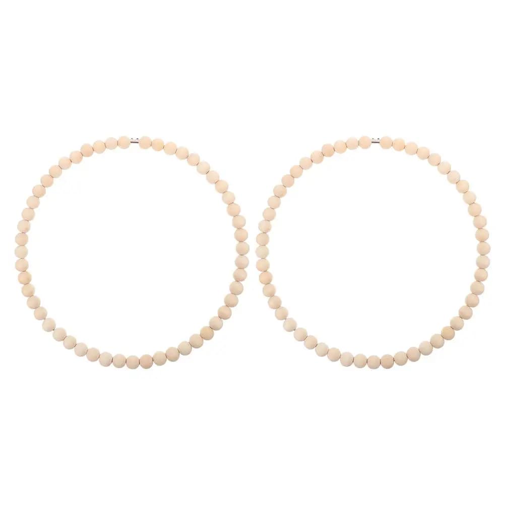 2Pcs Wooden Bead Wreath Round Dream Catcher Frame Stainless Steel Hoop 20Cm DIY Floral Arrangement Base Farmhouse Boho Party