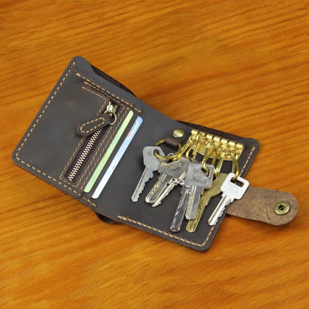 Portachiavi da uomo in vera pelle Crazy Horse fatto a mano di alta classe Portachiavi da uomo Portachiavi con fermasoldi per borsa da uomo multifunzione