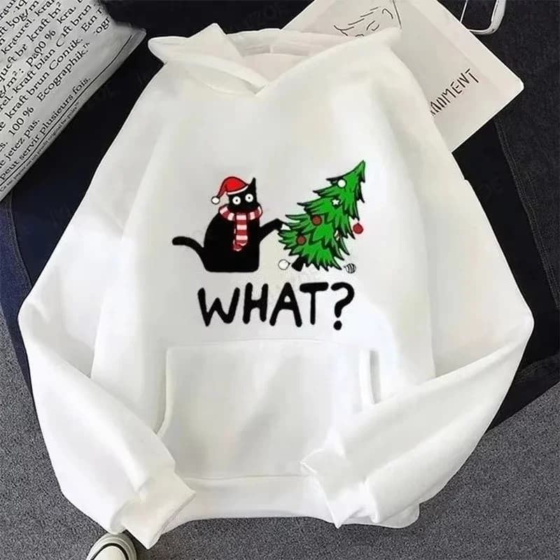2026 Autumn New Christmas Hoodies Cat&Christmas Tree Print Winter Hoodie Men Women Fashion Casual Sweatshirts Pullovers New Year