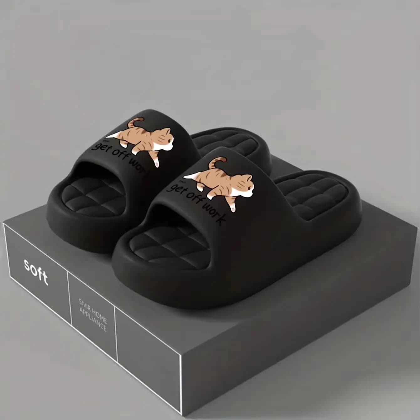 Couple Style Spring and Summer Cute Kitten Print Eva Thick-Soled Soft and Comfortable Casual Home Bathroom Outdoor Slippers for Men and Women