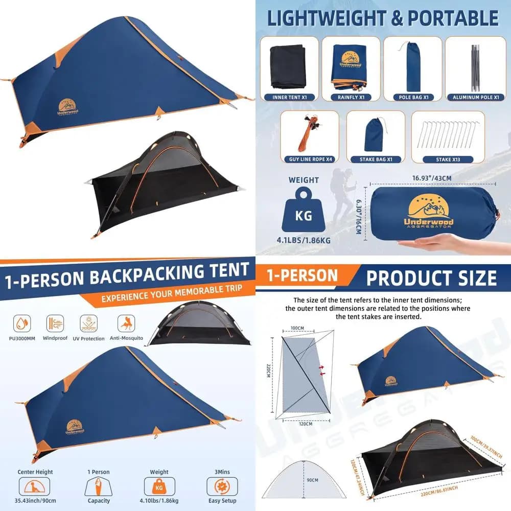 Ultralight and waterproof solo camping tent: compact and unipolar shelter for 1 person, ideal for excursions, hunting and trips