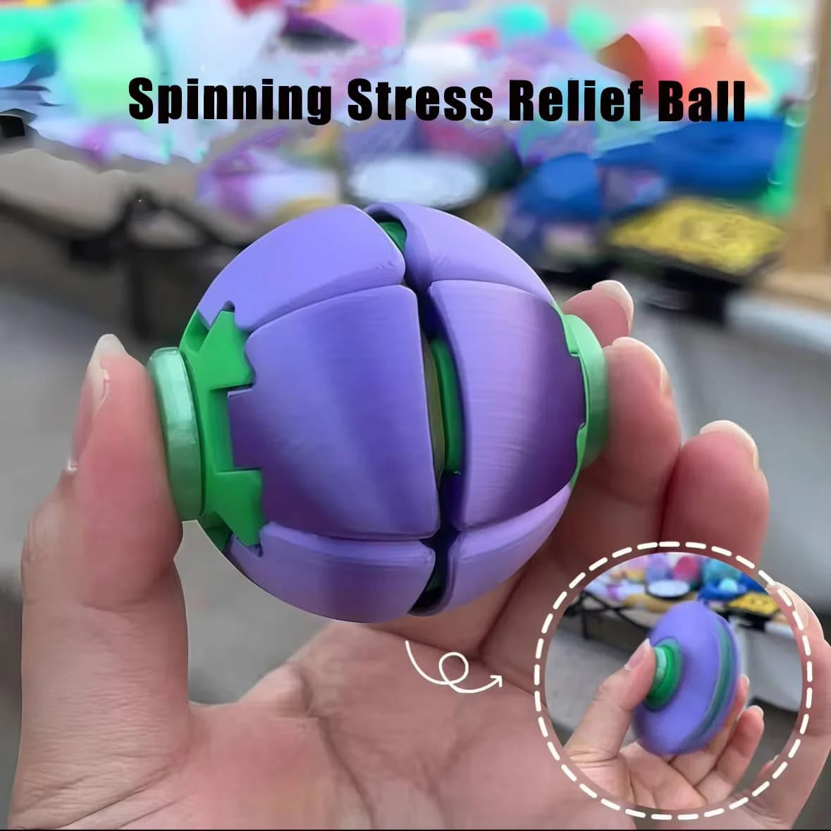 3D Printed Press-To-Spin Fidget Ballone Click Deform Fidget Spinner Ball, Smooth Rotating Stress Relief Sensory Toy Random Color