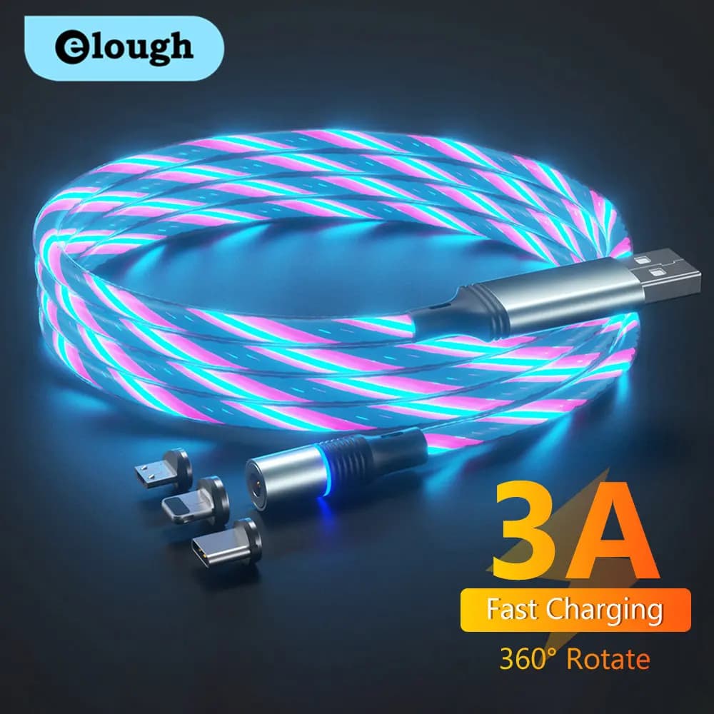 Elough 360 cavo magnetico luminescente 3A cavo Micro USB di tipo C a ricarica rapida per iPhone Xiaomi Samsung cavo dati del telefono