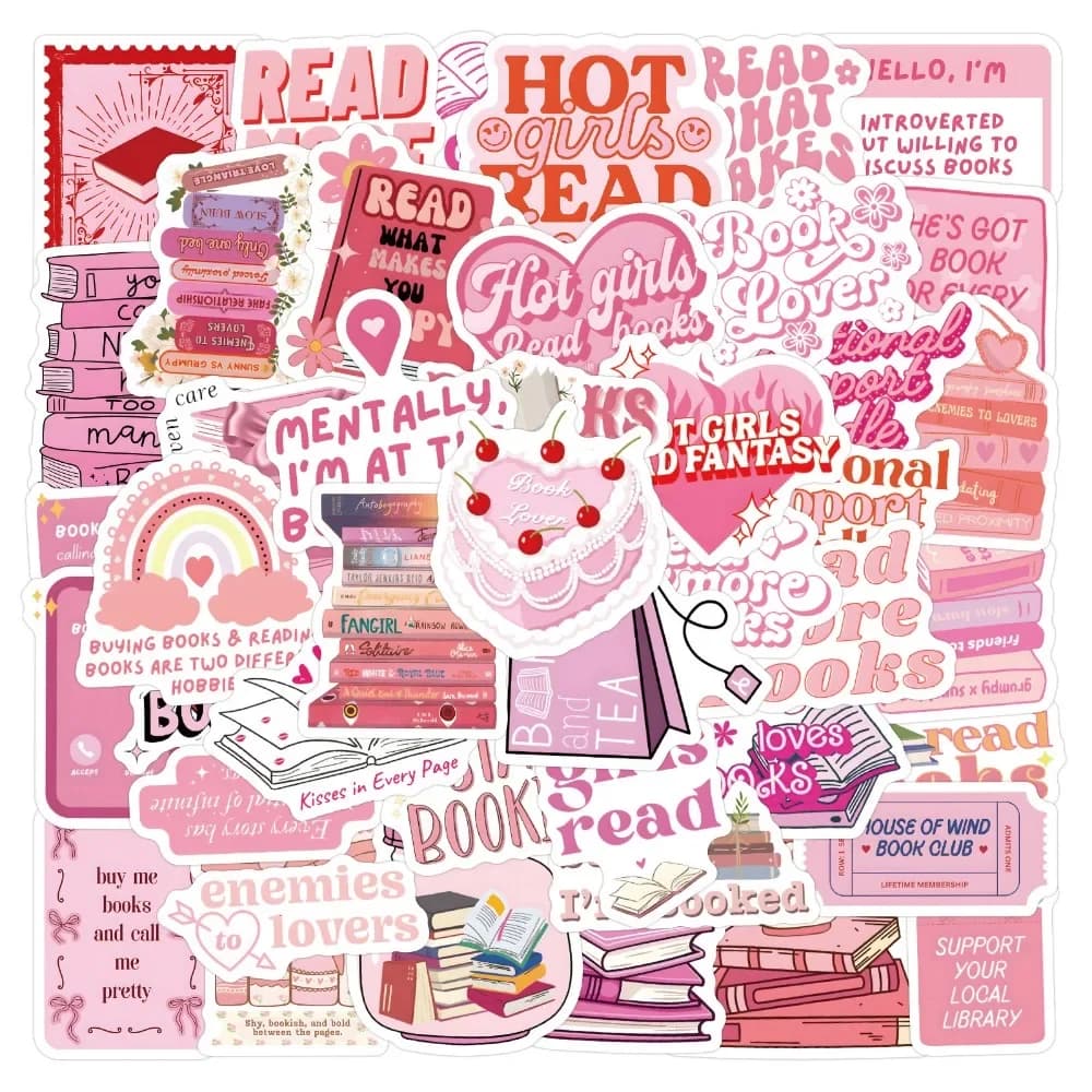 10/30/60 pcs stickers Bookish pink reading book decals for Notebook DIY Scrapbooking Laptop Phone Water Bottle Bag