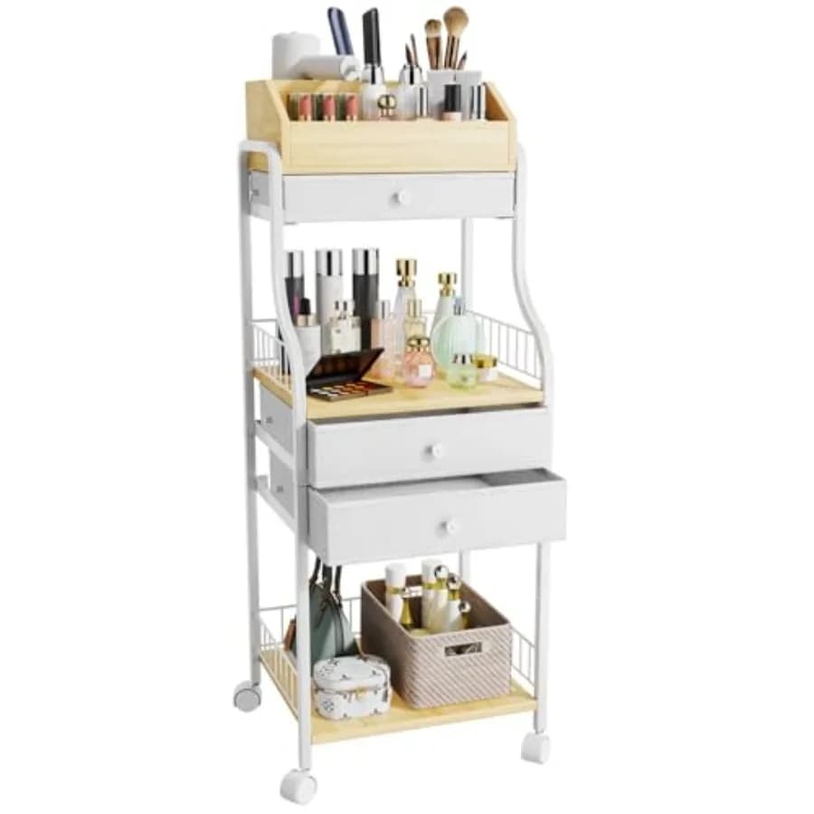Ground organizer for tricks with drawers - Cosmetic display for skincare products, enamels, perfumes and white makeup brushes
