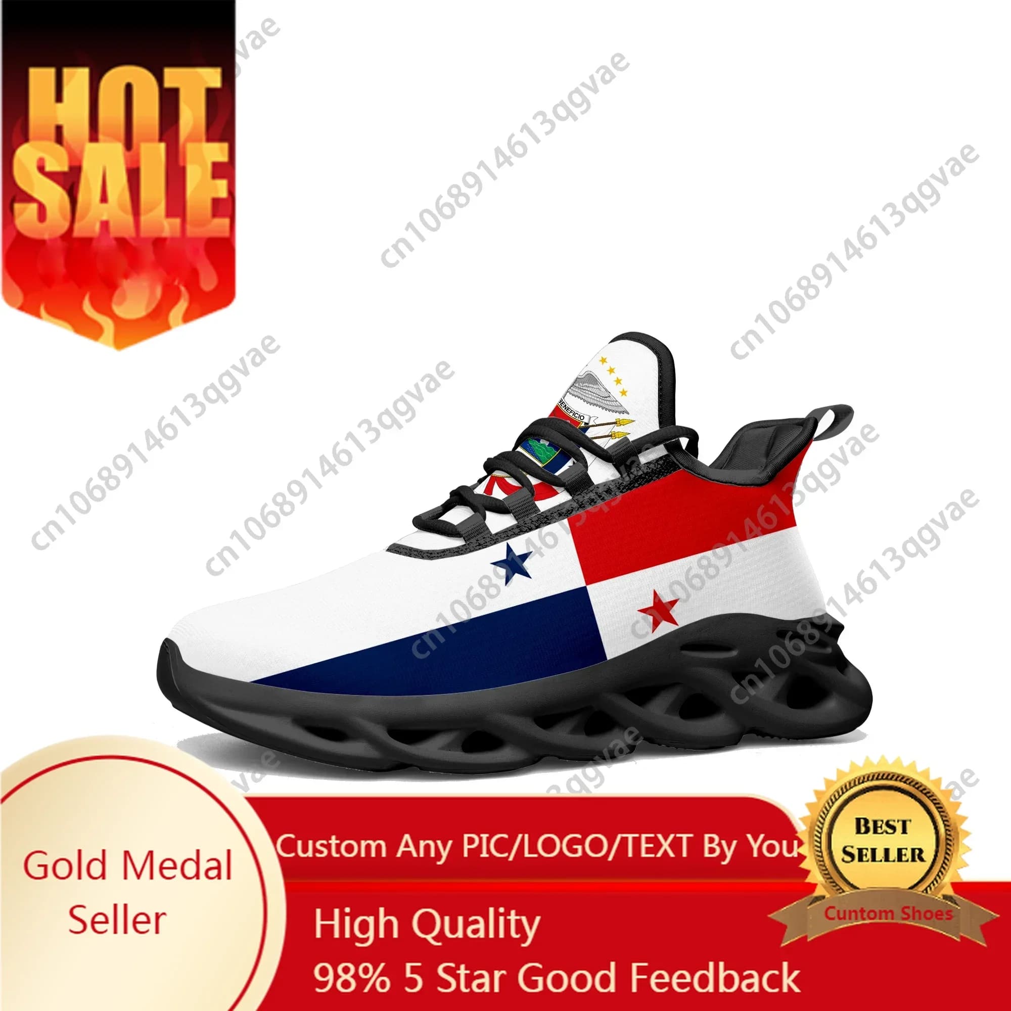 Scarpe da ginnastica basse con bandiera panamensa Uomo Donna Aaron Sport Sneaker da corsa Calzature in rete con lacci Scarpe su misura Panama nere