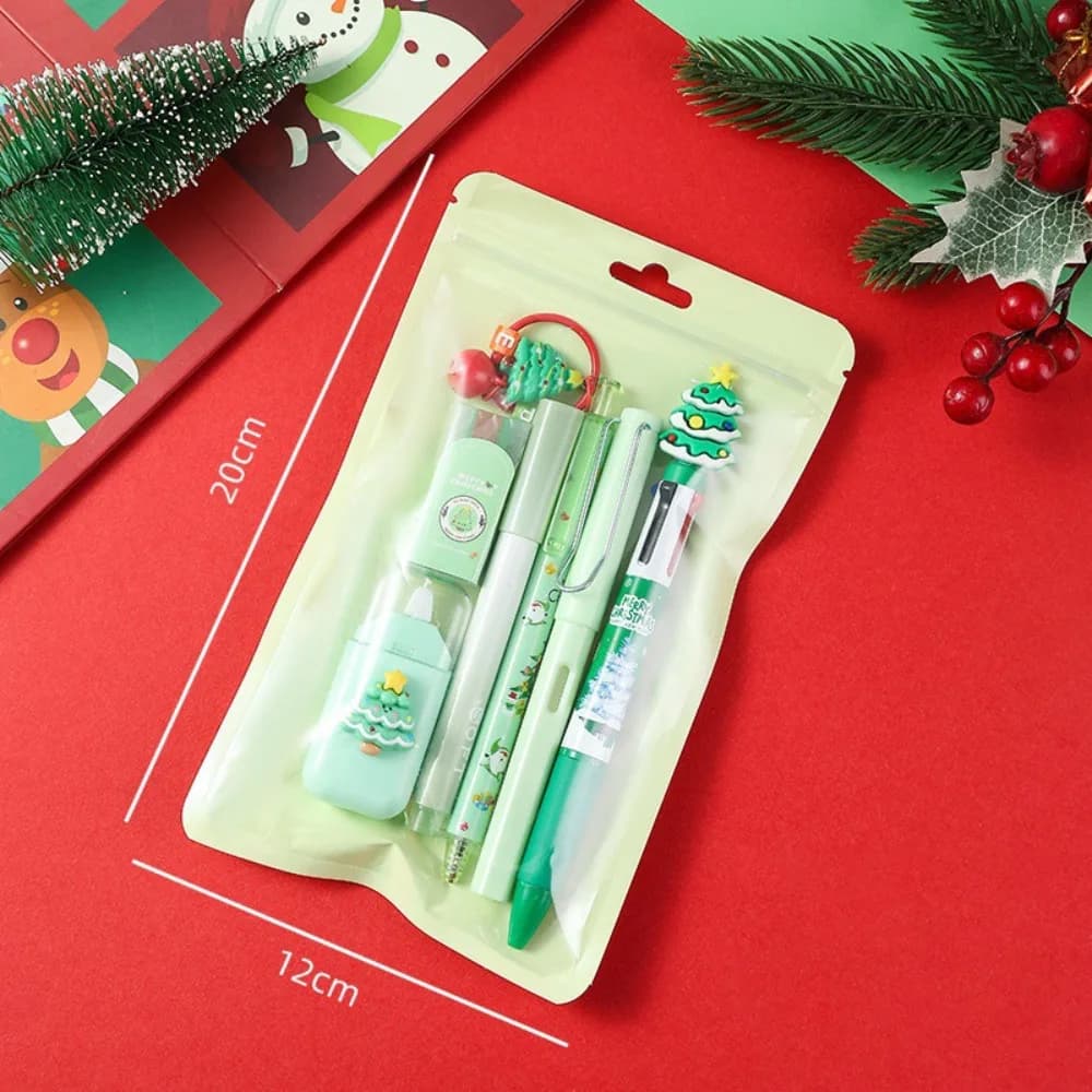 Durevole set di cancelleria 7 in 1 Design di cervi di Natale Penna gel portatile Gomma da matita Regalo per studenti