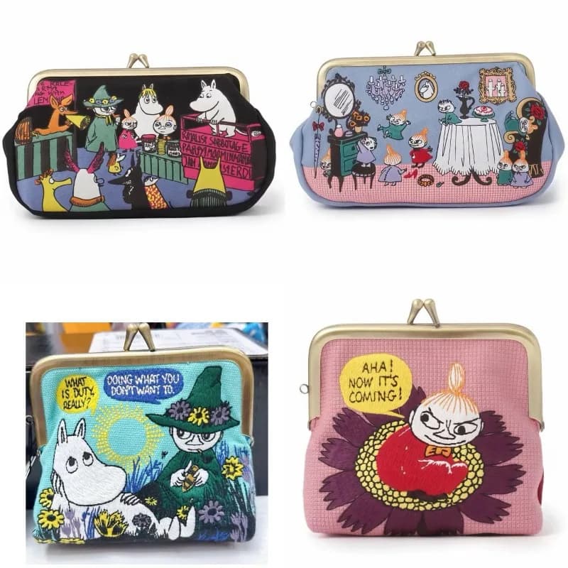 Kawaii Anime Moomins Series Mini Coin Purse Creativity Cute Cartoon Role Embroidery Portable Exquisite Makeup Bag Women Gift