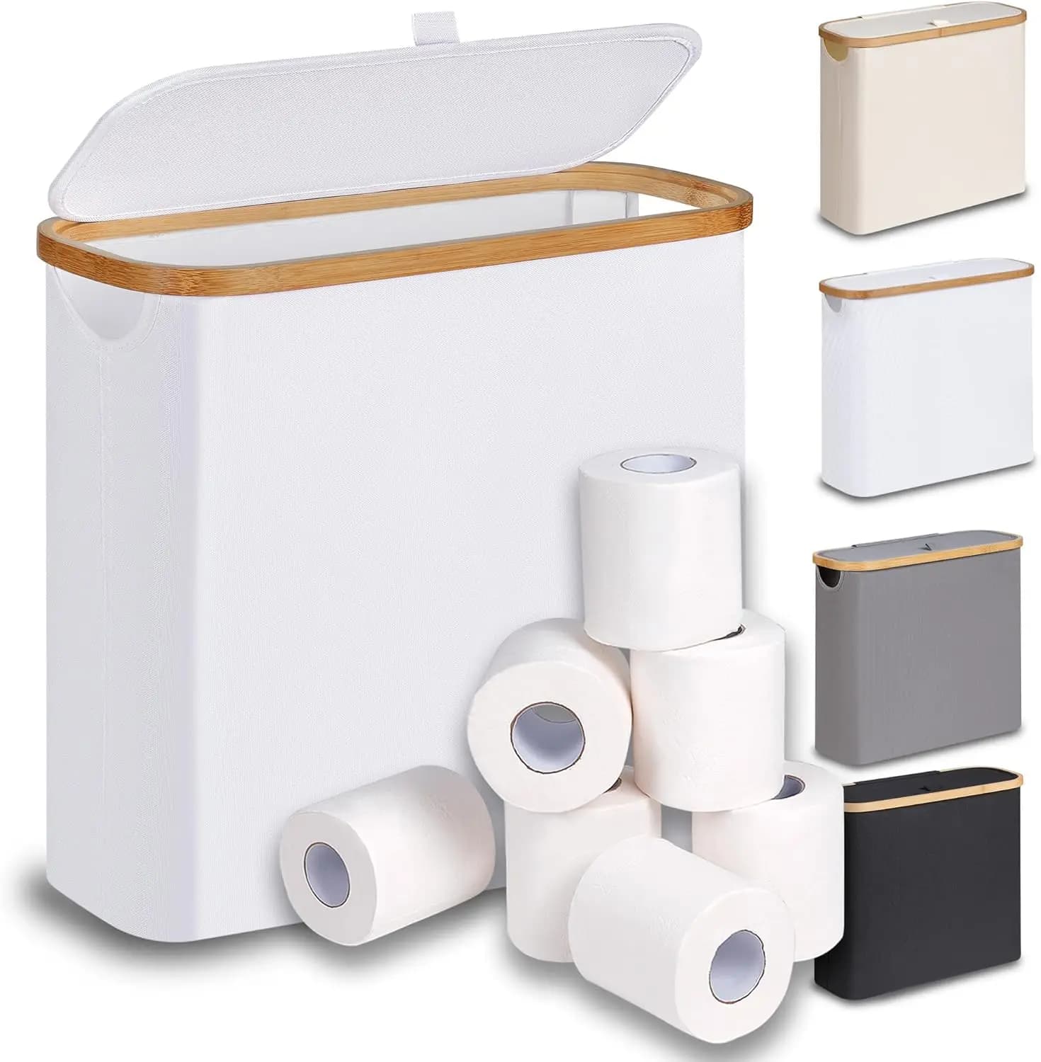Toilet Paper Basket 28L, Toilet Paper Holder with Lid for Bathroom, Free Standing Storage Organizer Holds Up To 9-12 Rolls (White, 1)