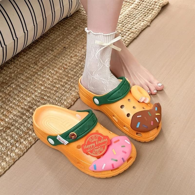 Food-themed Dessert Donut Collaboration Holes Sandals Beach Non-Slip Flip-Flops EVA Unisex Couples' Outdoor Casual Sandals Gifts