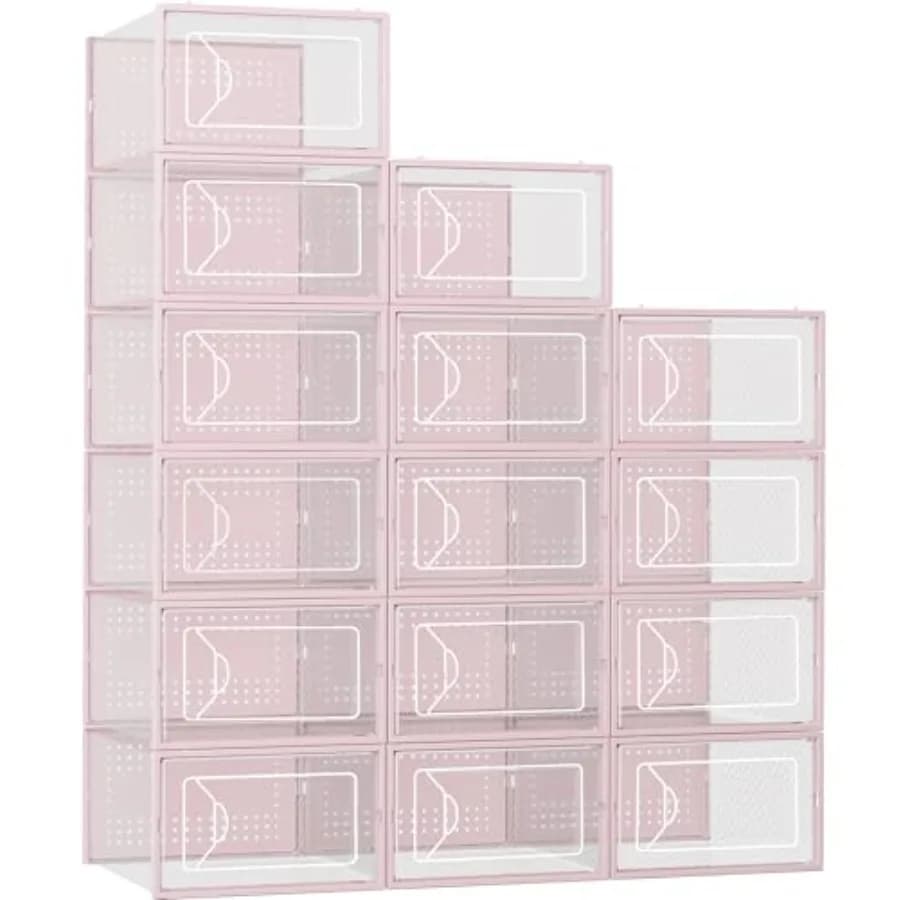 Scatole Porta Scarpe, Set da 15 Contenitori Impilabili in Plastica Trasparente per Armadio, Design a Incastro per Sneakers